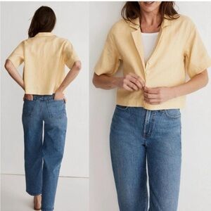 Madewell 100% Linen Yellow Resort Shirt Size XL